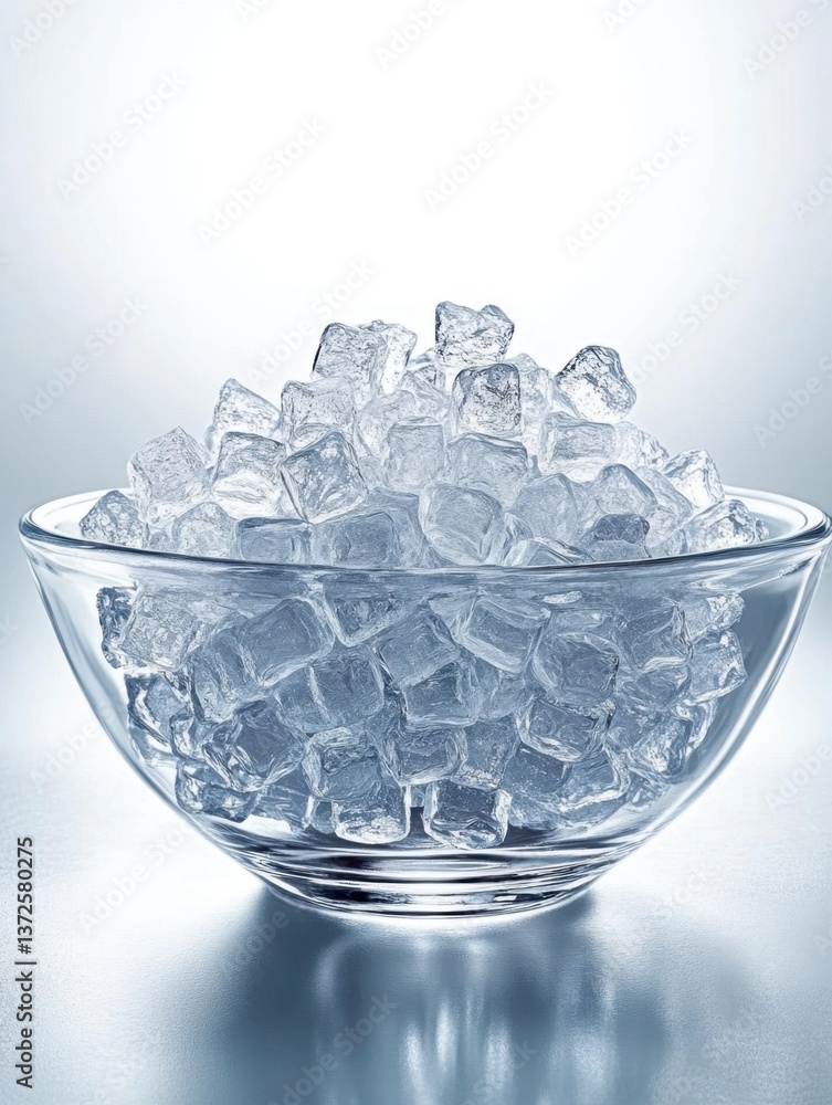 Poster refreshing ice cubes in a glass bowl sparkling under soft light creating a cool and clean visual exp