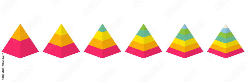 Poster pyramid 3d infographic chart collection. triangle hierarchy data sections group. vector illustration