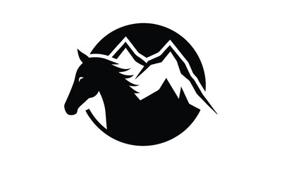 Fototapeta premium Horse Mountain Scene Black Circle