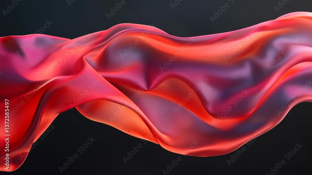 Aufkleber flowing red silk fabric draped elegantly against a dark background creates a captivating visual effe