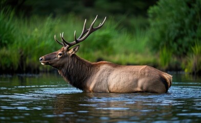 Red Deer on water