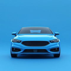 Front View of a Sleek Blue Car Against a Matching Background Automotive Design and Modern Transportation Vehicle Studio Shot