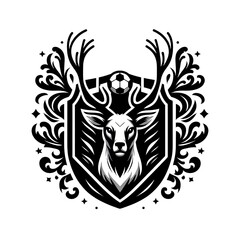 Obraz premium Heraldic Football Club Emblem with Stag and Floral Ornament