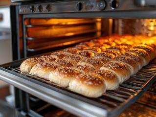 Freshly Baked Buns with Sprinkles in Oven Warm Light Delicious Aroma Culinary Art Bakery Delights Kitchen Scene Food Photography