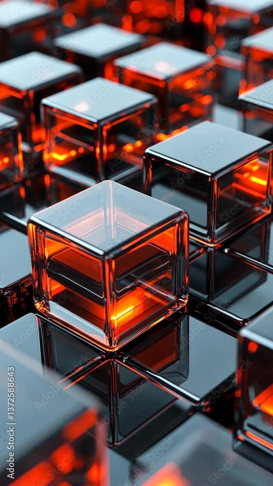 Poster glowing red and black cubes create a striking abstract pattern in a captivating display of light and