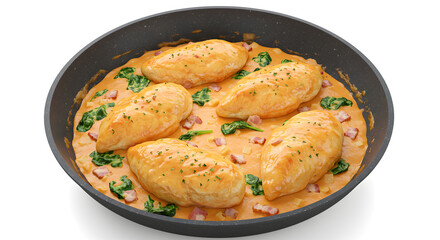 Chicken Bouillabaisse with Spinach and Bacon in Black Pan