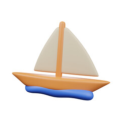 3D Small Sailboat Icon – Adventure and Ocean Exploration