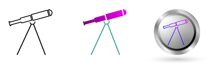Telescope icon symbolizes space technology innovation, planetary exploration. Ideal for astronomy education, science applications, etc.