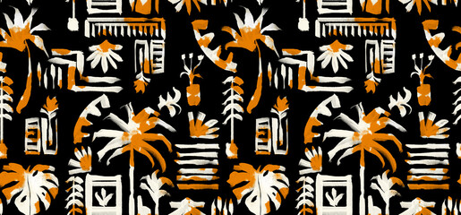 Hand draw tropical pattern. Abstract exotic pattern design