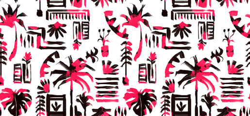 Hand draw tropical pattern. Abstract exotic pattern design