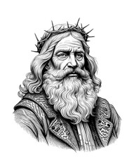 portrait of a man with a beard and a crown of thorns, vintage illustration