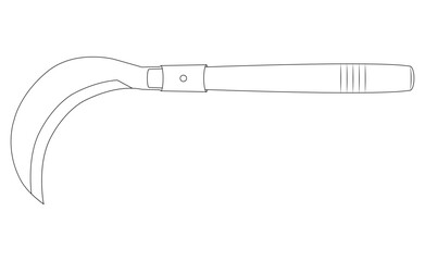 Sickle. Garden tool. Vector illustration isolated on white. Black line. Coloring page.