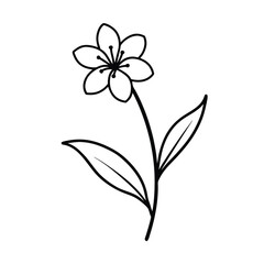 Simple Line Drawing of a Single Blossom Flower with Leaves