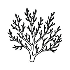 Black and White vector art of a Branching Coral Reef Plant