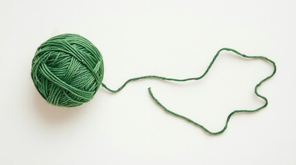 A vibrant green ball of yarn with an unraveling strand on a white background.