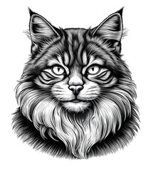 black cat on a white background, vintage illustration