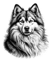 husky dog isolated on white, vintage illustration