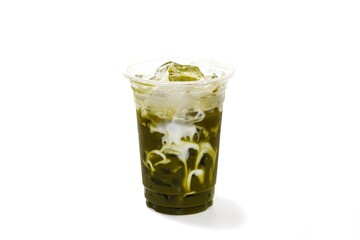 Ice matcha green tea put on white background.