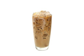Special menu with latte ice coffee put on white background with isolated photo style.latte ice...