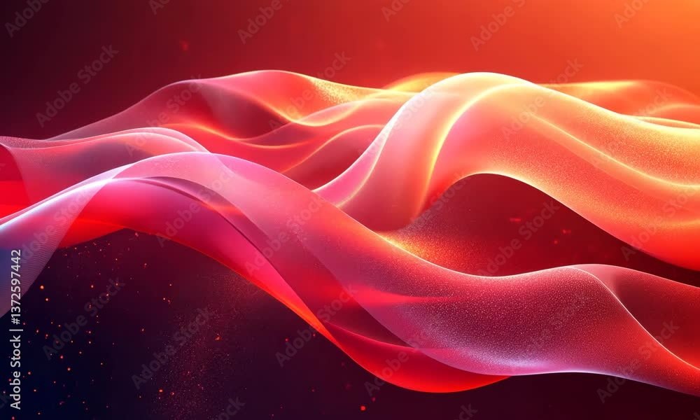 Poster abstract red waves with glowing particles background animation for presentation