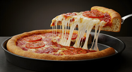 Chicago Deep Dish Pizza with Pulling Cheese Slice