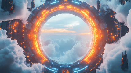 Neon Circle Through Cloudscape