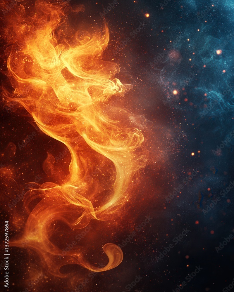 Poster dynamic interplay of fire and ice creating a mesmerizing abstract composition with cosmic dust and n