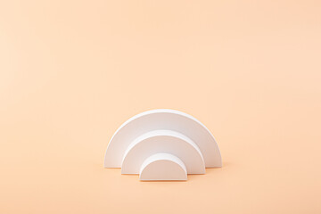 Empty modern white geometric stair steps, product display. Simple staircase for cosmetic podium.