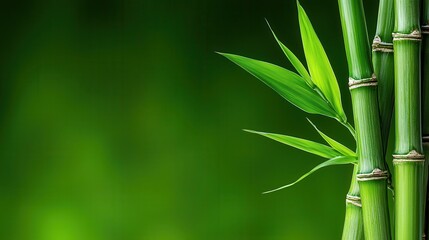 Lush Green Bamboo Shoots with Vibrant Leaves Against a Soft Green Background Perfect for Nature and Zen Designs