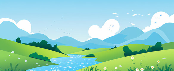 Fototapeta premium Beautiful Summer Landscape with River and Mountains