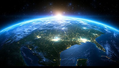 Fototapeta premium Earth Sunrise with North America View.