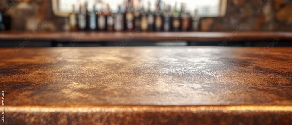 Aufkleber rustic bar top surface with blurred liquor bottles in background creates a warm and inviting atmosph