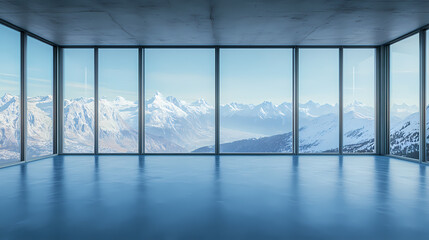 Fototapeta premium Modern Minimalist Interior with Alpine Views