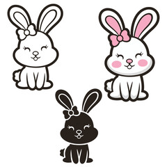 Obraz premium set vector various bunny illustration, coloring pages, silhouettes