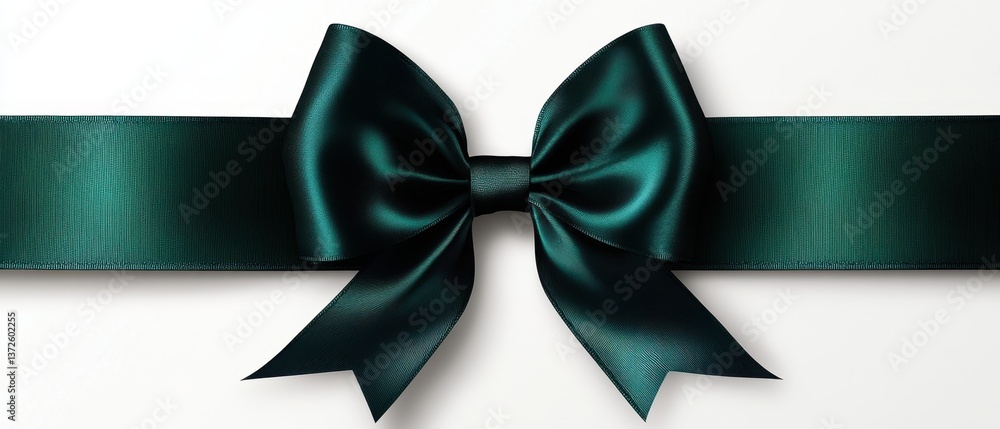 Poster elegant emerald green satin ribbon bow on a pristine white background creating a sophisticated and f