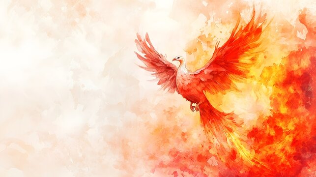 Soaring phoenix emerges from flames abstract art vibrant colors digital painting dramatic perspective symbol of rebirth