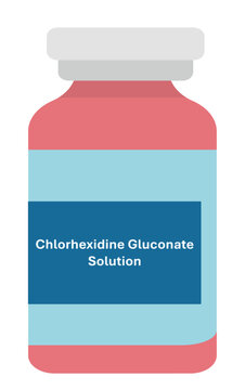 Chlorhexidine gluconate solution bottle isolated on white background. A bottle of Hibiclens soap with chlorhexidine gluconate. It is antiseptic, antimicrobial, and antibacterial.