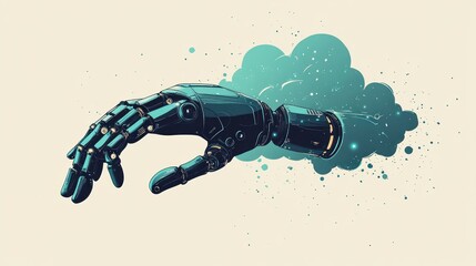 Futuristic robotic hand reaching, nebula background, artistic illustration