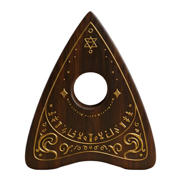 Mystical Ouija Planchette Antique Wood & Gold Inlay
