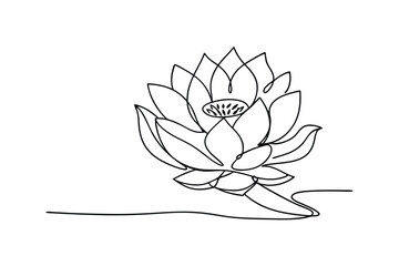 Fototapeta premium Elegant SingleLine Lotus Flower Drawing, Water Lily Art