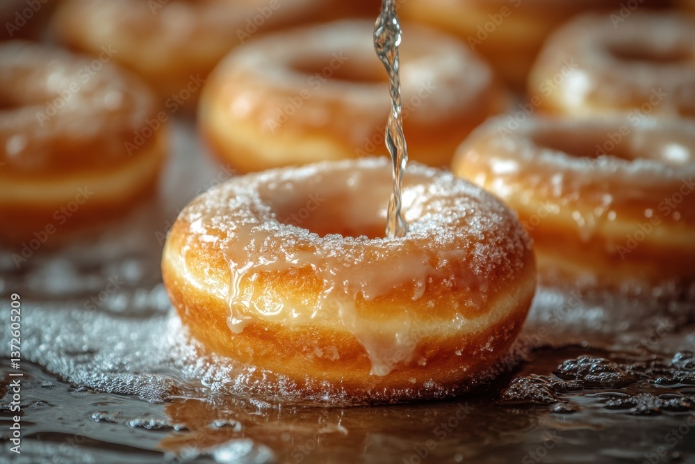 Aufkleber delicious glazed donuts being drizzled with sweet syrup in a warm inviting light for a tempting trea