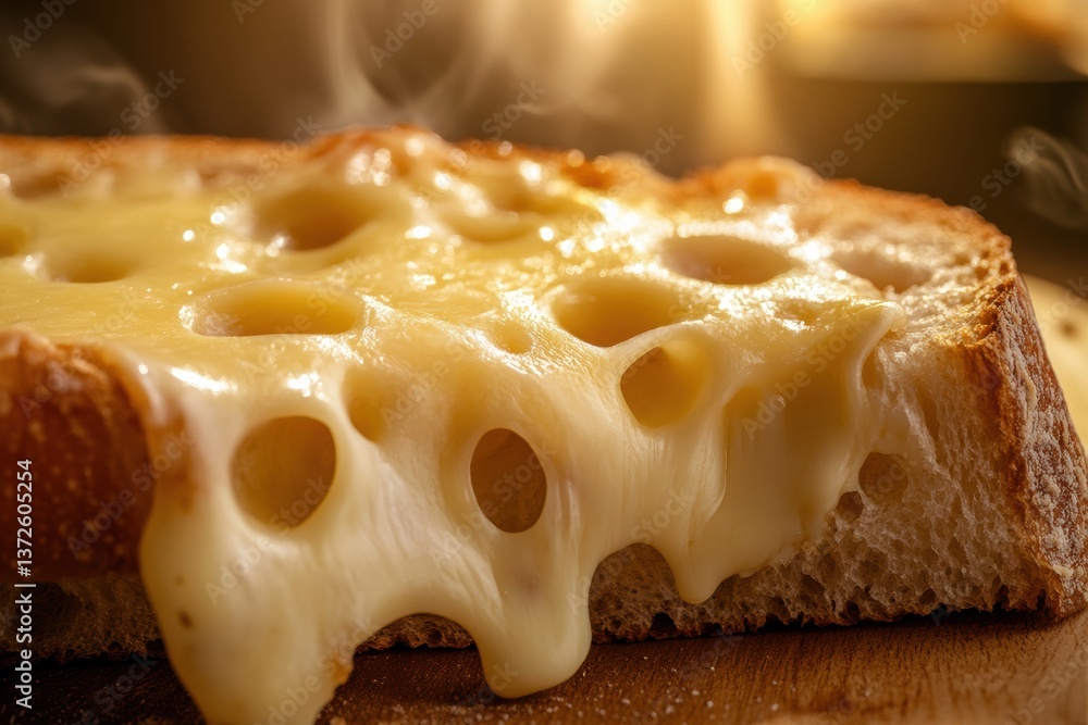 Poster melted cheese slice stretches from warm bread in a close-up shot showcasing deliciousness and textur