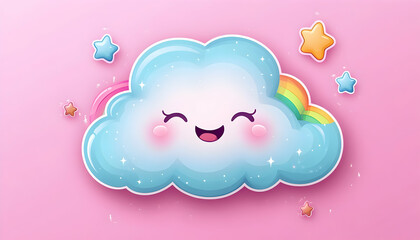 Happy cartoon cloud rainbow stars design