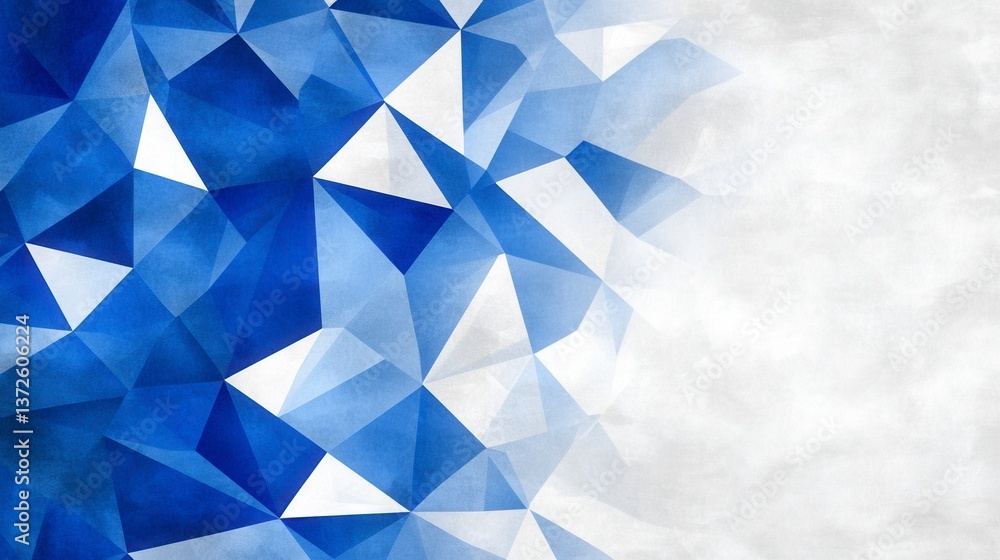 Poster abstract background with blue and white geometric shapes. the image features a watercolor effect and