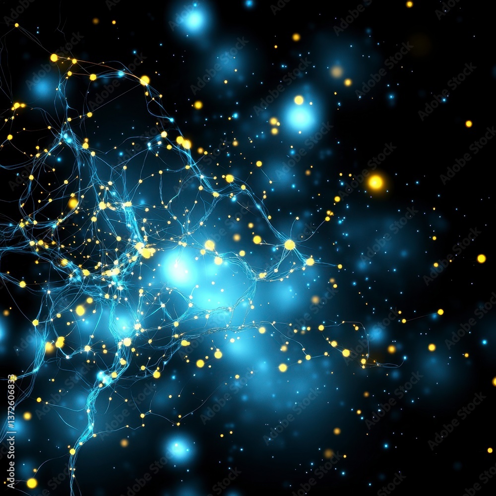 Aufkleber abstract cosmic artwork depicting a nebula with glowing blue and gold particles, creating a sense of