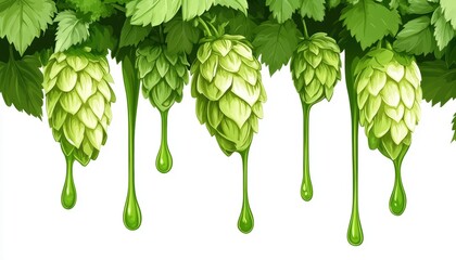 Abstract illustration depicting hop cones being squeezed to emphasize the essence of hops in brewing and flavor profiles