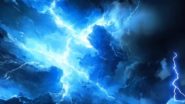 Dramatic electric storm clouds with glowing blue lightning in night sky seamless looping 4k time-lapse animation video background