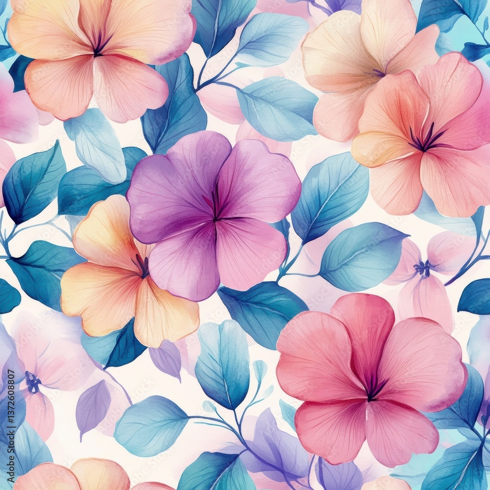 Poster pastel floral pattern with watercolor style features calming hues and soft details in high definitio
