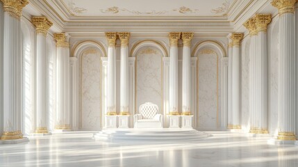 Obraz premium Opulent throne room with marble pillars and gold accents creating a luxurious and regal atmosphere for royalty