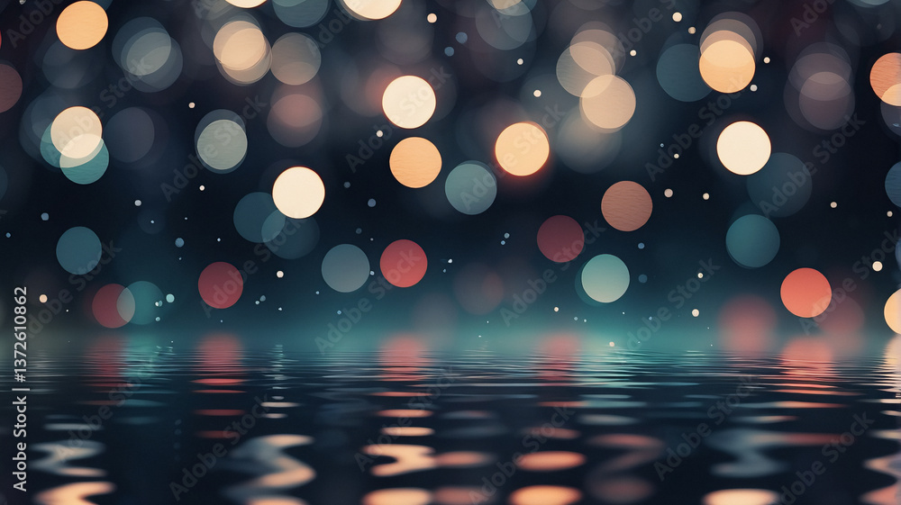 Poster dreamy bokeh background with colourful lights and reflections creating a festive and magical atmosph